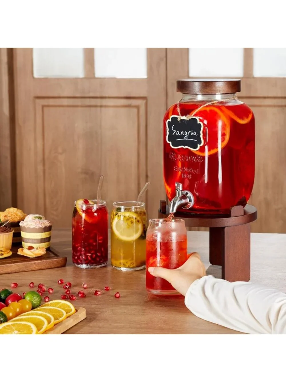 1 Gallon Glass Beverage Dispenser with Stand & Stainless Steel Spigot - Perfect